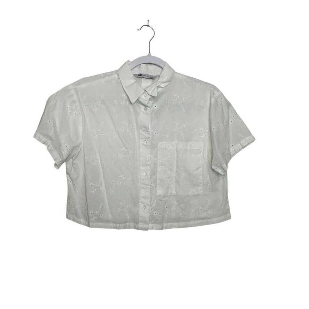 SO Good For Life Eyelet Crop Top Women M Whiteβ Cottage Core Fairy Pocket Floral